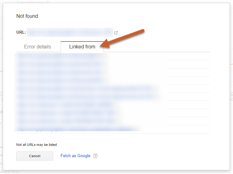 Linked From Tab for URL Errors