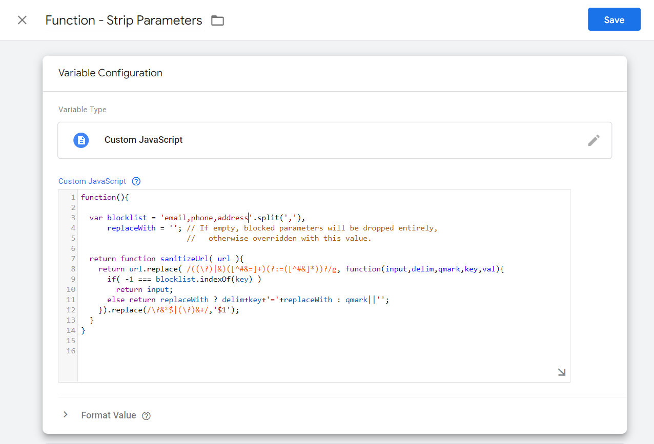 Sanitizing URLs with Custom JavaScript